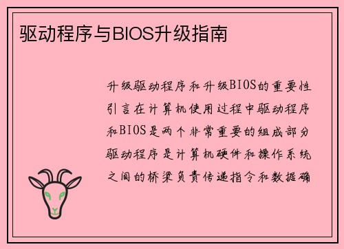驱动程序与BIOS升级指南